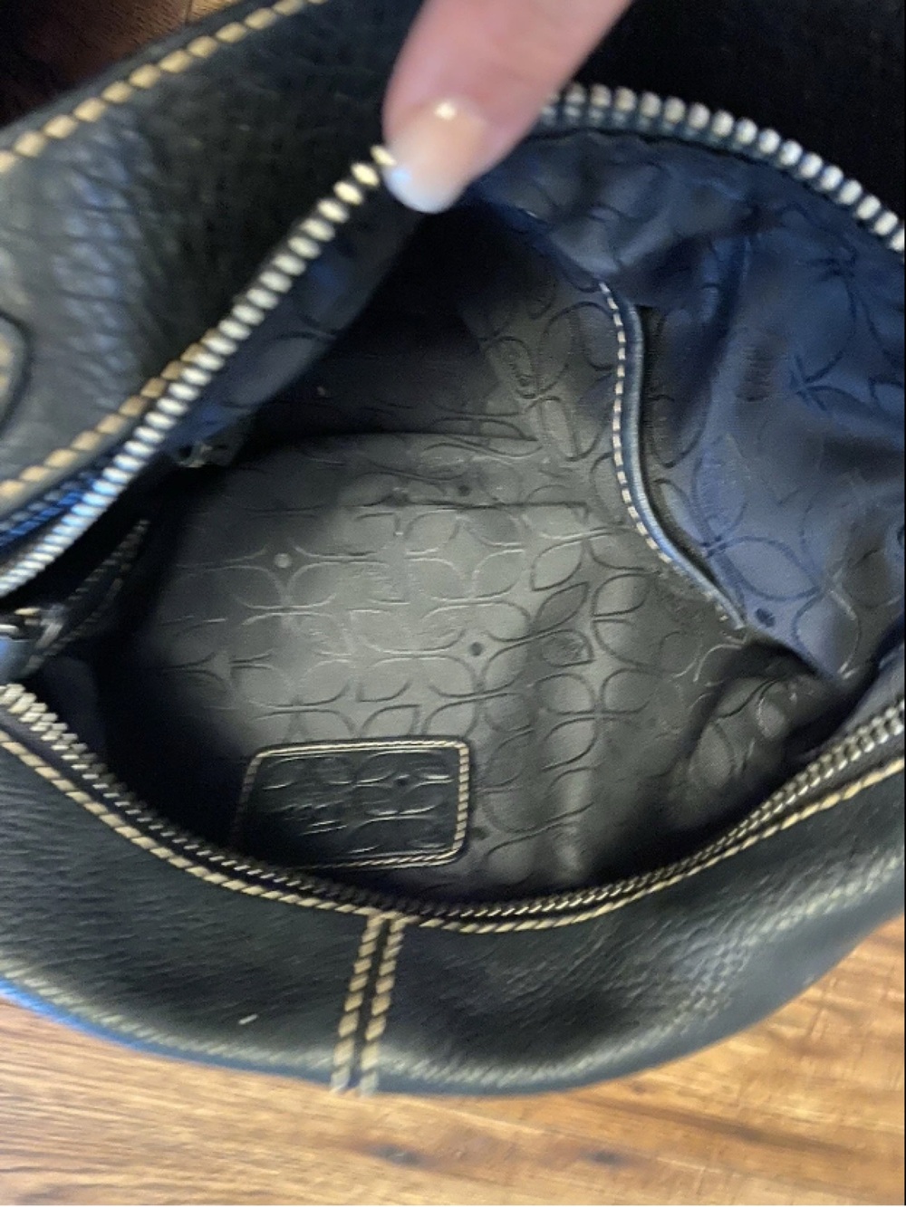FOSSIL Black Leather Hobo Handbag Shoulder Purse Bag Classic Zip-Top Y2K - Picture 5 of 8